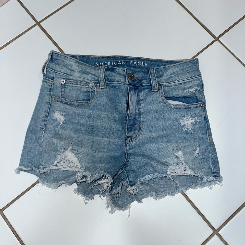 American Eagle Outfitters Blue Distressed Jean Shorts